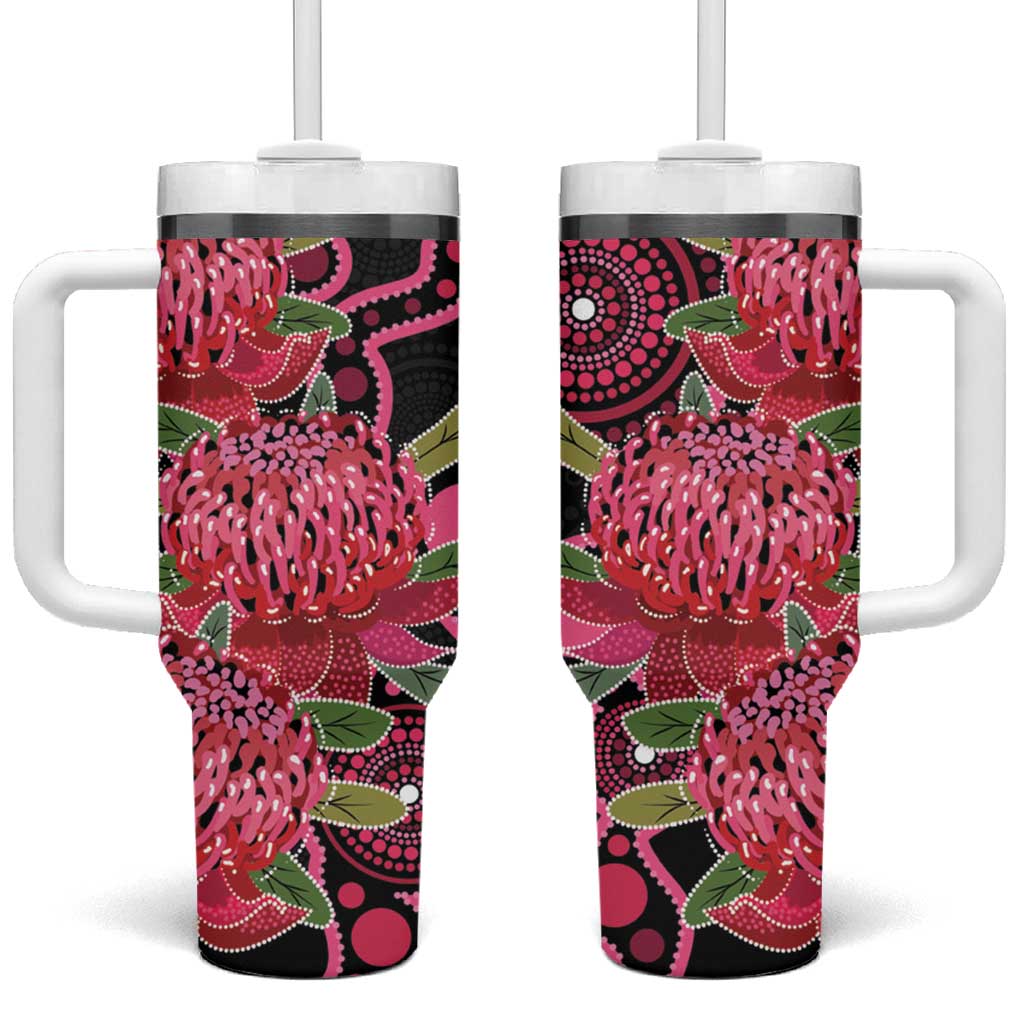 Australia Waratah Tumbler With Handle Telopea Aussie Native Flowers Indigenous Art - Aussie Hoodie