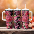 Australia Waratah Tumbler With Handle Telopea Aussie Native Flowers Indigenous Art - Aussie Hoodie