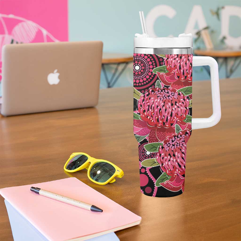 Australia Waratah Tumbler With Handle Telopea Aussie Native Flowers Indigenous Art - Aussie Hoodie