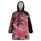 Australia Waratah Wearable Blanket Hoodie Telopea Aussie Native Flowers Indigenous Art - Aussie Hoodie