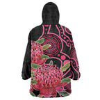 Australia Waratah Wearable Blanket Hoodie Telopea Aussie Native Flowers Indigenous Art - Aussie Hoodie