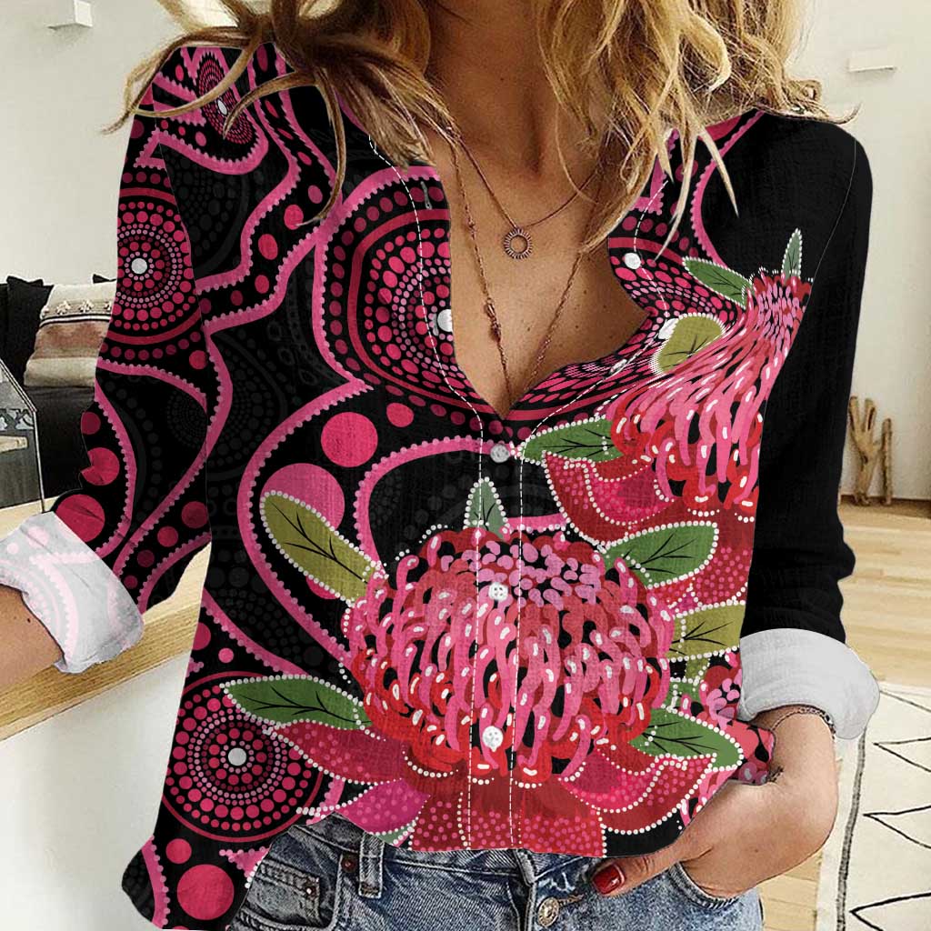 Australia Waratah Women Casual Shirt Telopea Aussie Native Flowers Indigenous Art - Aussie Hoodie