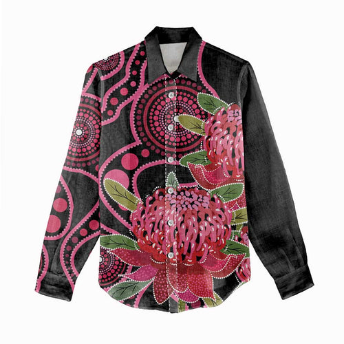 Australia Waratah Women Casual Shirt Telopea Aussie Native Flowers Indigenous Art - Aussie Hoodie