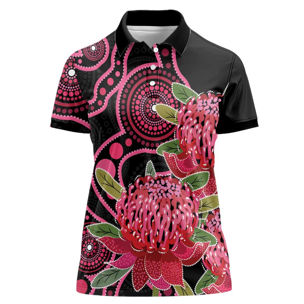 Australia Waratah Women Polo Shirt Telopea Aussie Native Flowers Indigenous Art - Aussie Hoodie