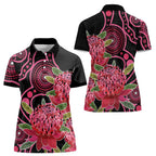 Australia Waratah Women Polo Shirt Telopea Aussie Native Flowers Indigenous Art - Aussie Hoodie