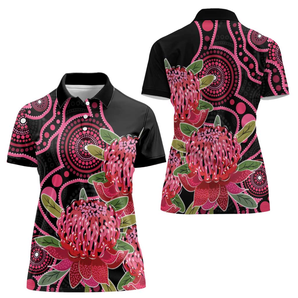 Australia Waratah Women Polo Shirt Telopea Aussie Native Flowers Indigenous Art - Aussie Hoodie