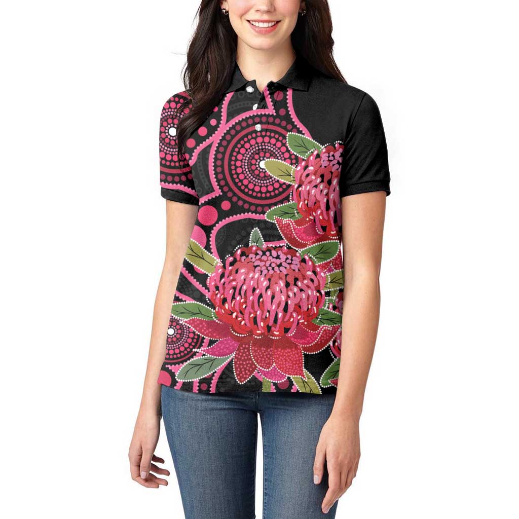 Australia Waratah Women Polo Shirt Telopea Aussie Native Flowers Indigenous Art - Aussie Hoodie