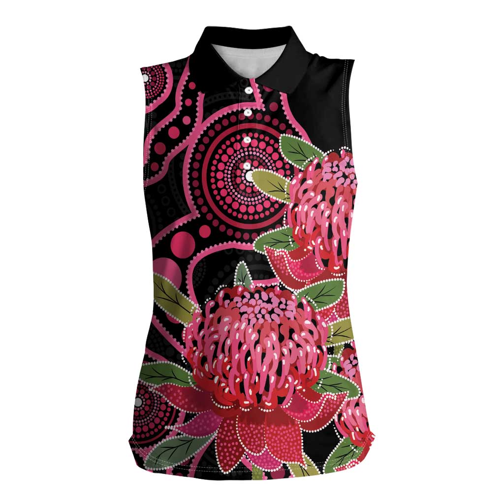 Australia Waratah Women Sleeveless Polo Shirt Telopea Aussie Native Flowers Indigenous Art - Aussie Hoodie