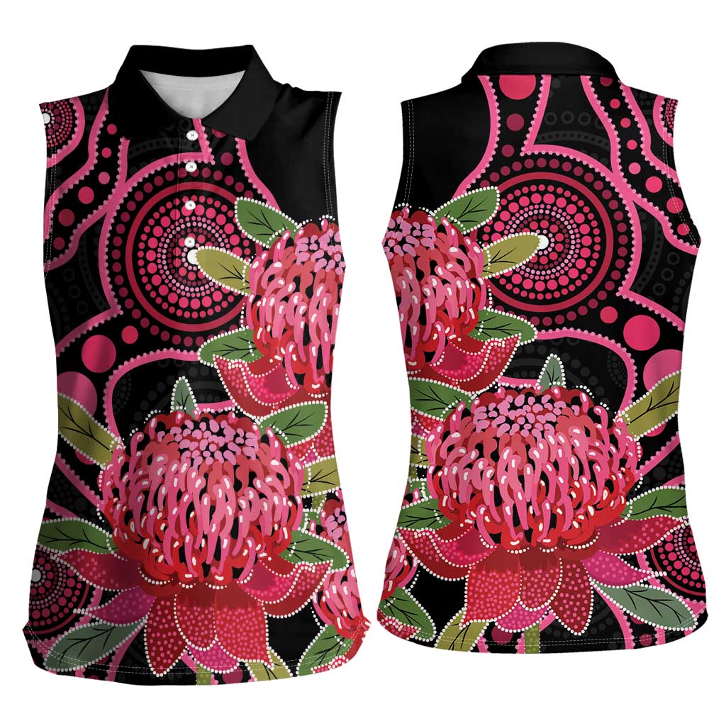 Australia Waratah Women Sleeveless Polo Shirt Telopea Aussie Native Flowers Indigenous Art - Aussie Hoodie