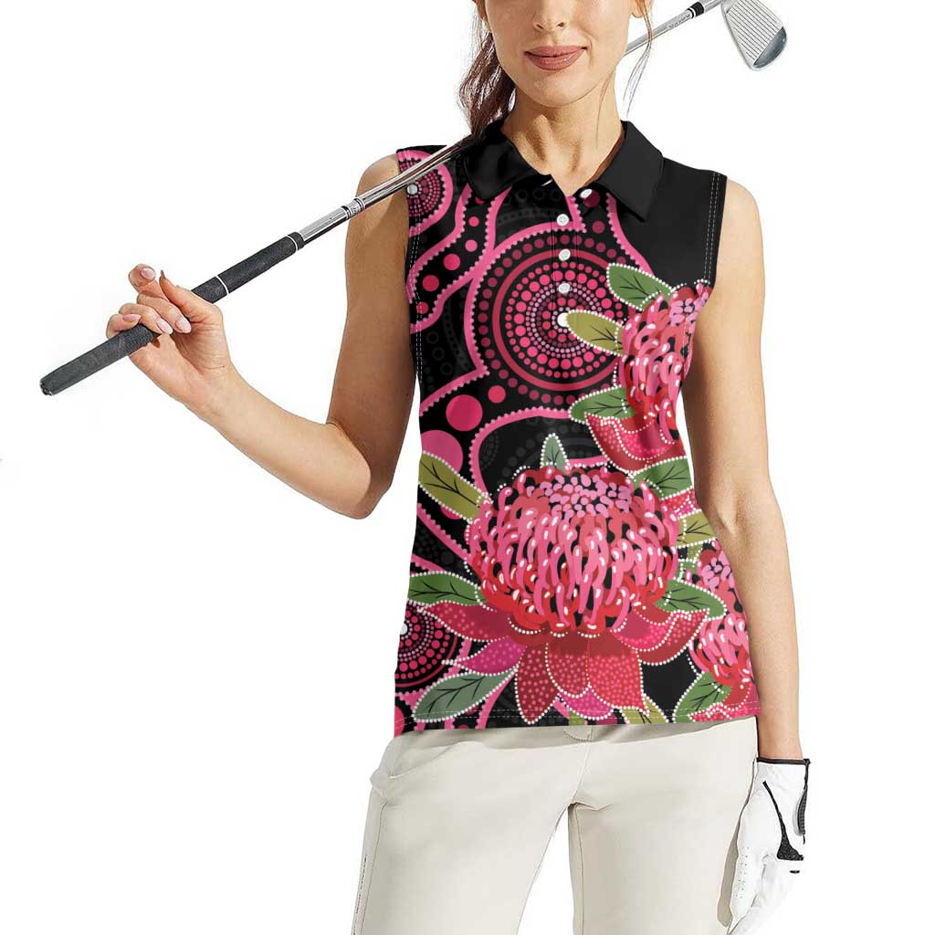 Australia Waratah Women Sleeveless Polo Shirt Telopea Aussie Native Flowers Indigenous Art - Aussie Hoodie