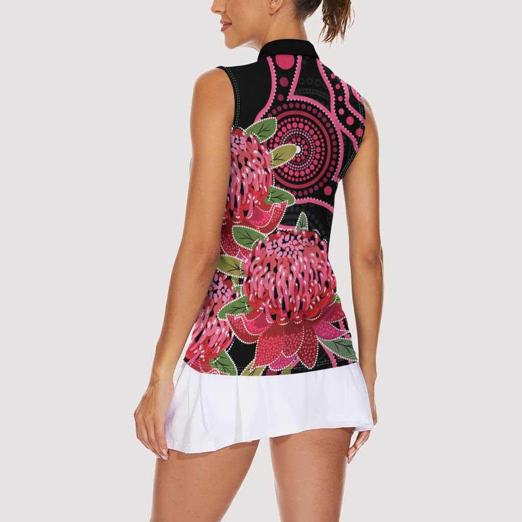 Australia Waratah Women Sleeveless Polo Shirt Telopea Aussie Native Flowers Indigenous Art - Aussie Hoodie