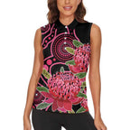 Australia Waratah Women Sleeveless Polo Shirt Telopea Aussie Native Flowers Indigenous Art - Aussie Hoodie