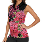 Australia Waratah Women Sleeveless Polo Shirt Telopea Aussie Native Flowers Indigenous Art - Aussie Hoodie