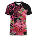 Australia Waratah Women V-Neck T-Shirt Telopea Aussie Native Flowers Indigenous Art - Aussie Hoodie