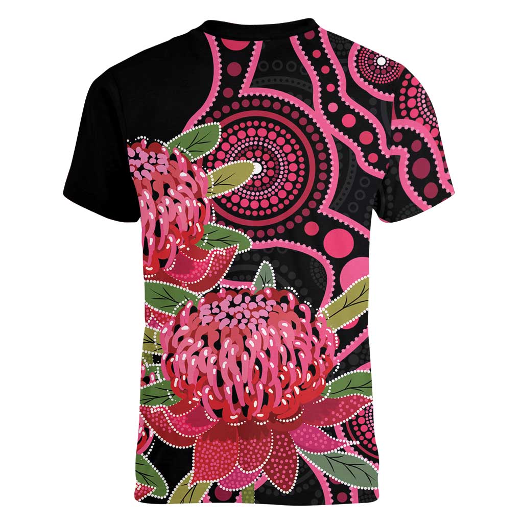 Australia Waratah Women V-Neck T-Shirt Telopea Aussie Native Flowers Indigenous Art - Aussie Hoodie