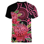 Australia Waratah Women V-Neck T-Shirt Telopea Aussie Native Flowers Indigenous Art - Aussie Hoodie