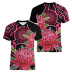 Australia Waratah Women V-Neck T-Shirt Telopea Aussie Native Flowers Indigenous Art - Aussie Hoodie