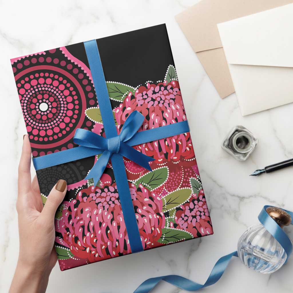 Australia Waratah Wrapping Paper Telopea Aussie Native Flowers Indigenous Art - Aussie Hoodie
