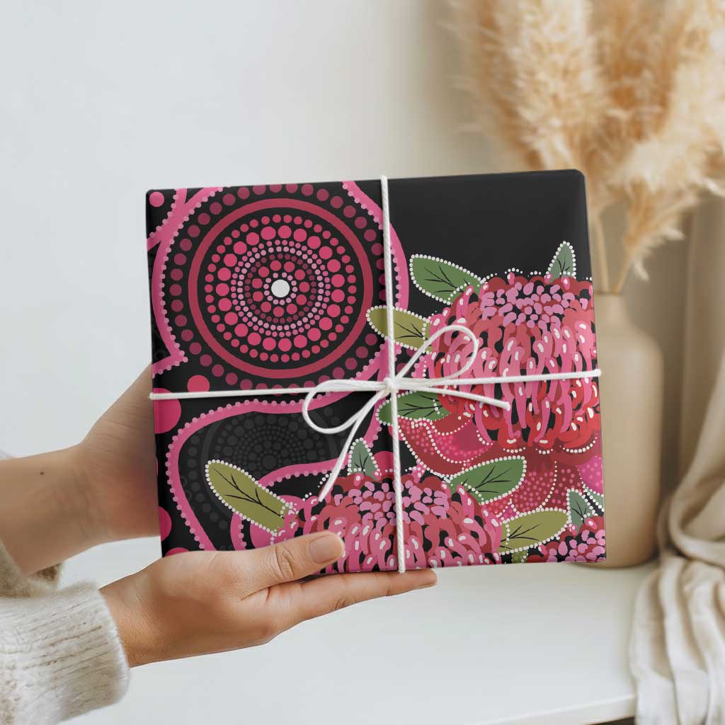 Australia Waratah Wrapping Paper Telopea Aussie Native Flowers Indigenous Art - Aussie Hoodie