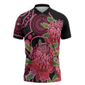 Australia Waratah Zipper Polo Shirt Telopea Aussie Native Flowers Indigenous Art - Aussie Hoodie