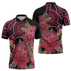 Australia Waratah Zipper Polo Shirt Telopea Aussie Native Flowers Indigenous Art - Aussie Hoodie