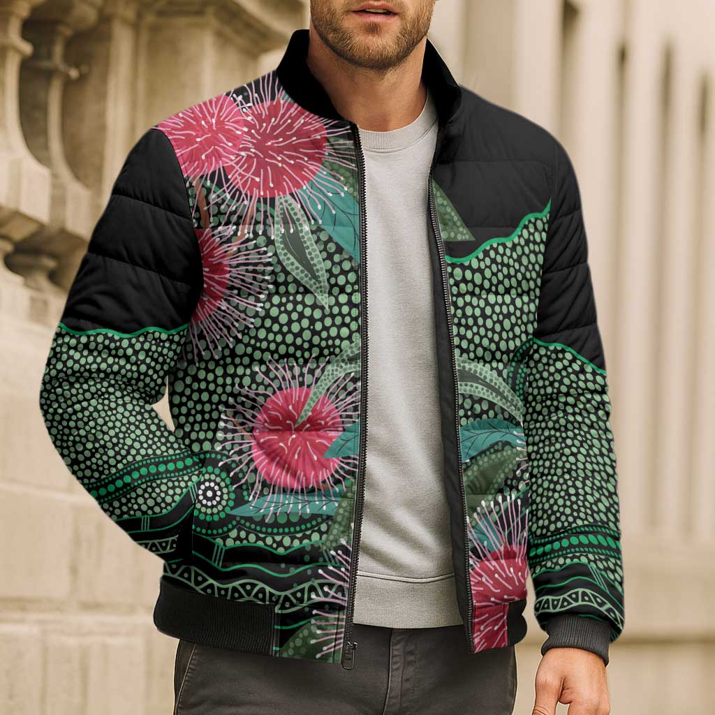 Australia Hakea Bomber Puffer Jacket Aussie Native Flowers Indigenous Art - Aussie Hoodie