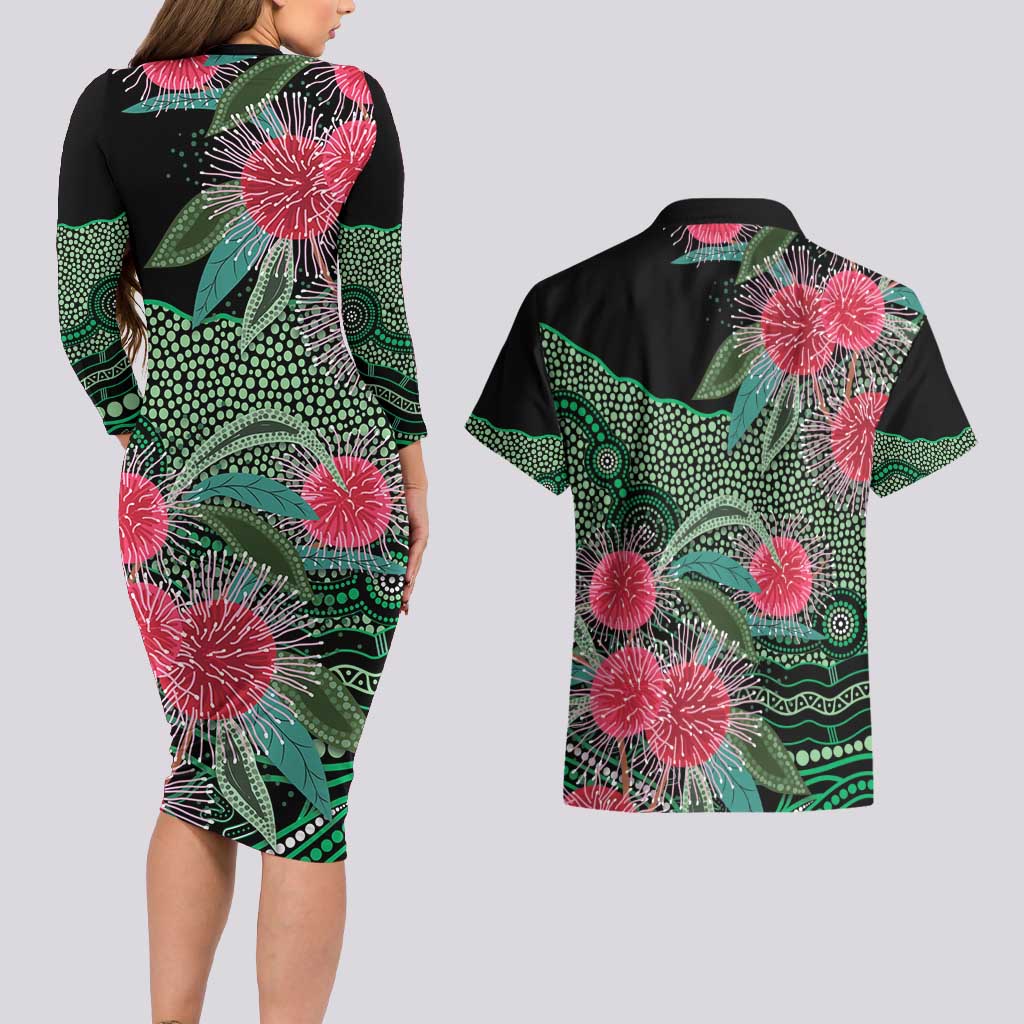 Australia Hakea Couples Matching Long Sleeve Bodycon Dress and Hawaiian Shirt Aussie Native Flowers Indigenous Art - Aussie Hoodie