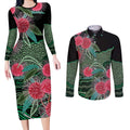 Australia Hakea Couples Matching Long Sleeve Bodycon Dress and Long Sleeve Button Shirt Aussie Native Flowers Indigenous Art - Aussie Hoodie