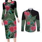 Australia Hakea Couples Matching Long Sleeve Bodycon Dress and Long Sleeve Button Shirt Aussie Native Flowers Indigenous Art - Aussie Hoodie