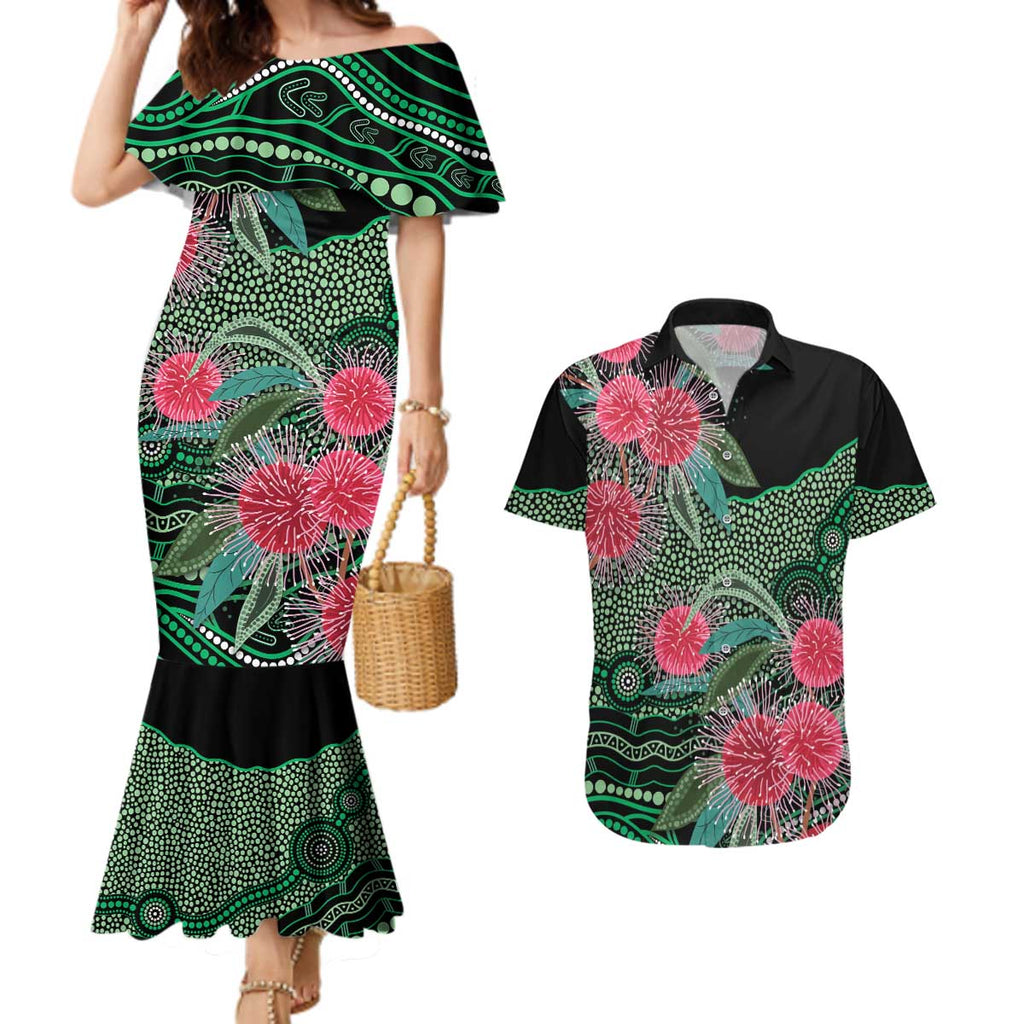 Australia Hakea Couples Matching Mermaid Dress and Hawaiian Shirt Aussie Native Flowers Indigenous Art - Aussie Hoodie