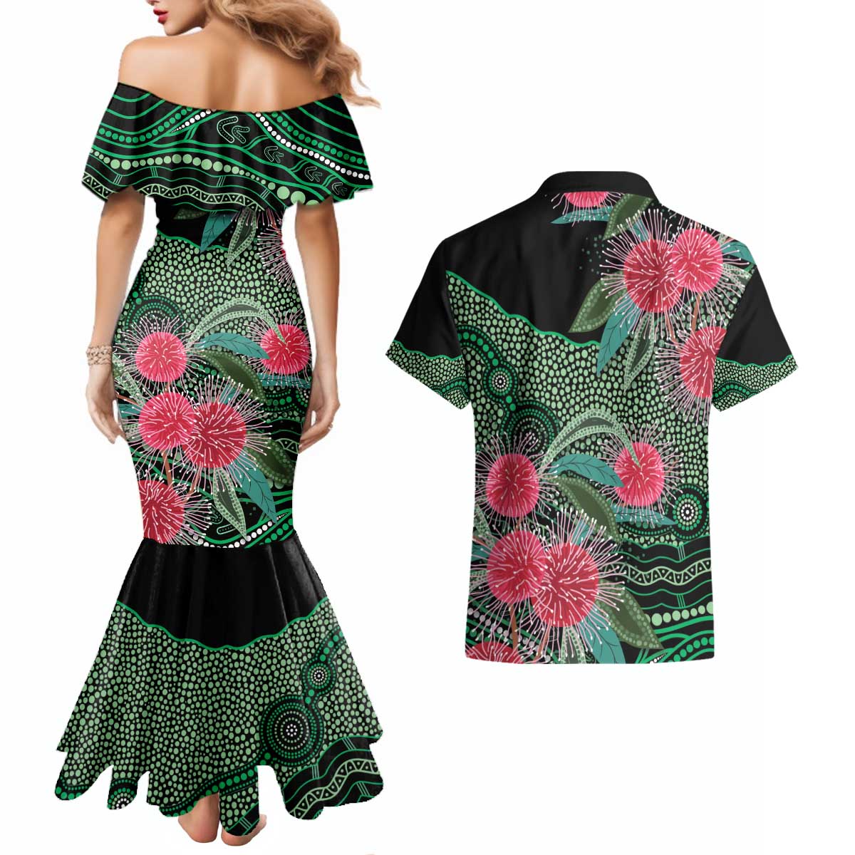 Australia Hakea Couples Matching Mermaid Dress and Hawaiian Shirt Aussie Native Flowers Indigenous Art - Aussie Hoodie