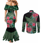 Australia Hakea Couples Matching Mermaid Dress and Long Sleeve Button Shirt Aussie Native Flowers Indigenous Art - Aussie Hoodie