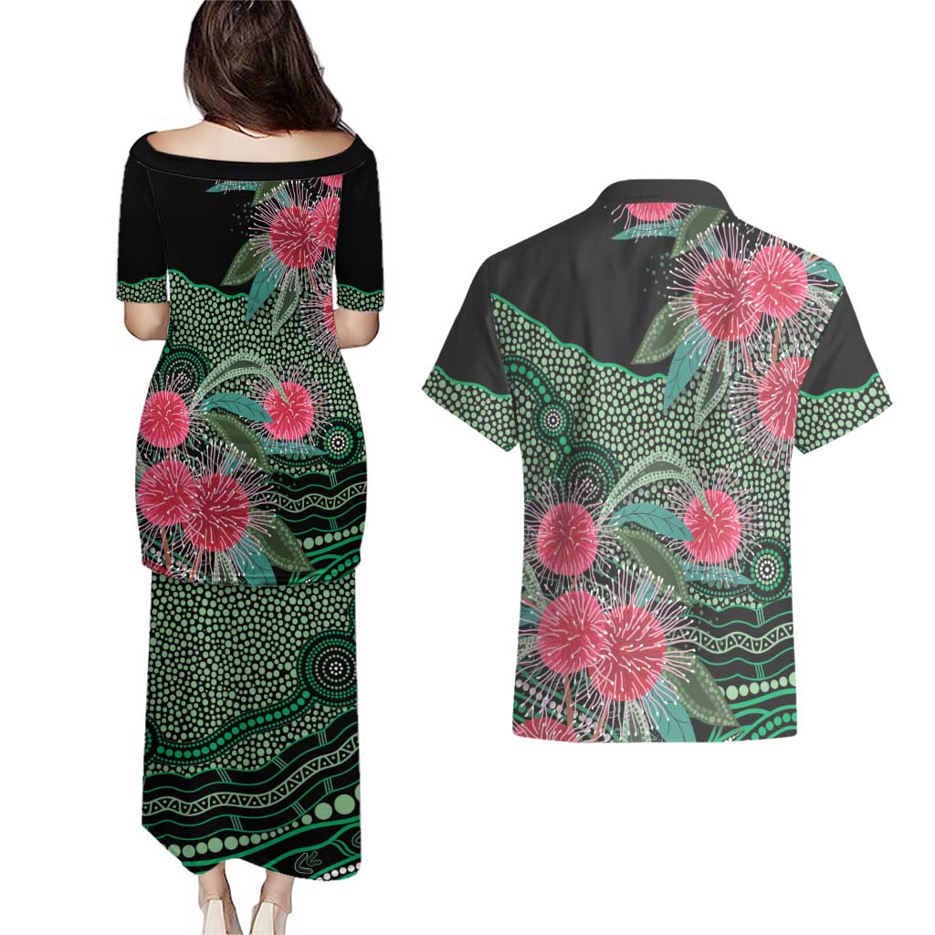 Australia Hakea Couples Matching Puletasi and Hawaiian Shirt Aussie Native Flowers Indigenous Art - Aussie Hoodie