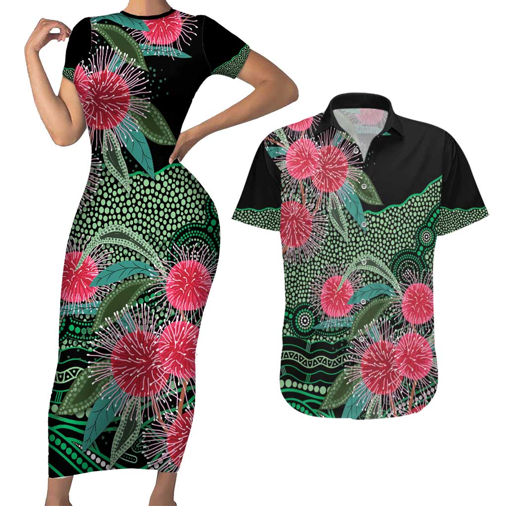 Australia Hakea Couples Matching Short Sleeve Bodycon Dress and Hawaiian Shirt Aussie Native Flowers Indigenous Art - Aussie Hoodie