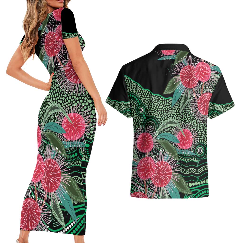 Australia Hakea Couples Matching Short Sleeve Bodycon Dress and Hawaiian Shirt Aussie Native Flowers Indigenous Art - Aussie Hoodie