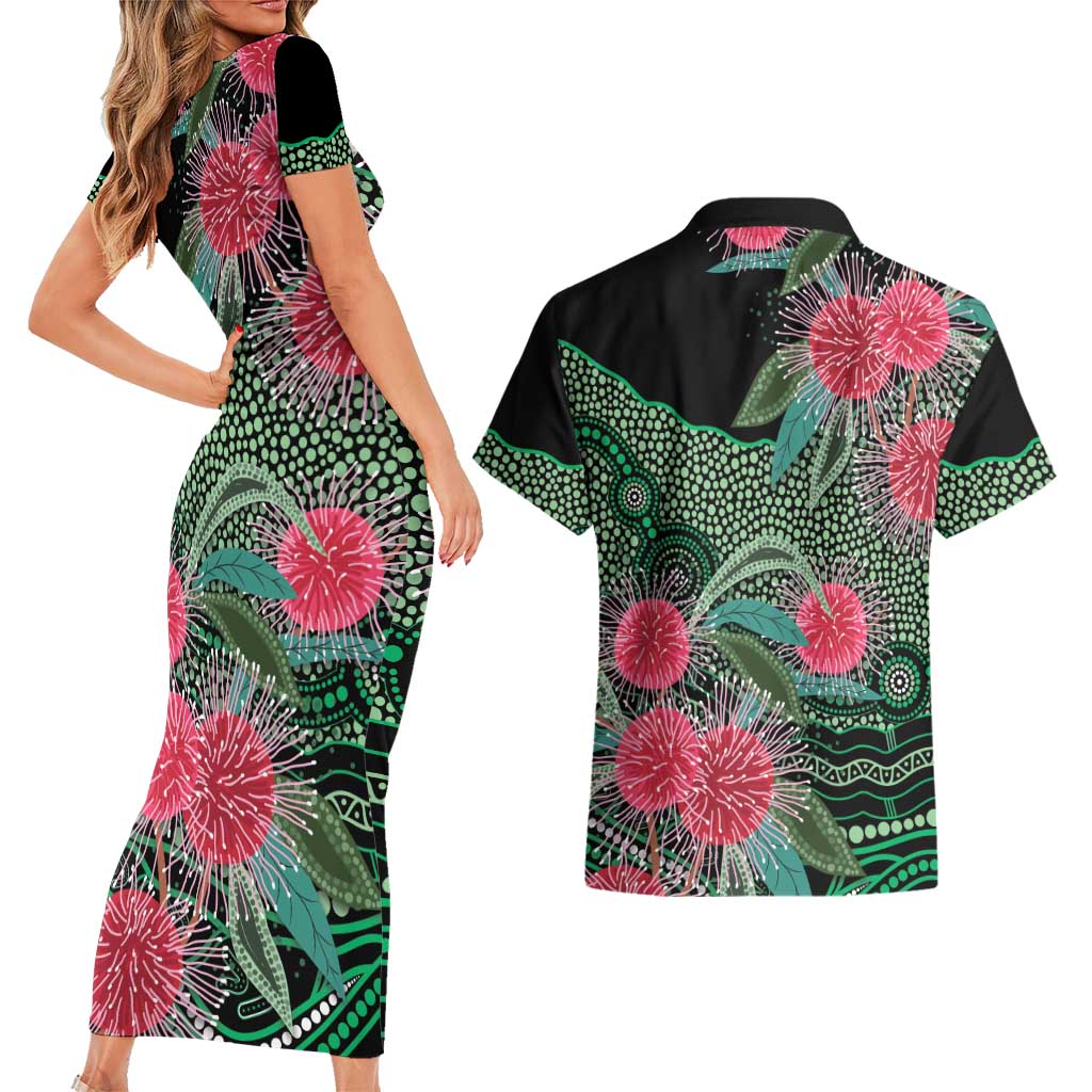 Australia Hakea Couples Matching Short Sleeve Bodycon Dress and Hawaiian Shirt Aussie Native Flowers Indigenous Art - Aussie Hoodie