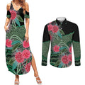 Australia Hakea Couples Matching Summer Maxi Dress and Long Sleeve Button Shirt Aussie Native Flowers Indigenous Art - Aussie Hoodie
