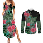Australia Hakea Couples Matching Summer Maxi Dress and Long Sleeve Button Shirt Aussie Native Flowers Indigenous Art - Aussie Hoodie
