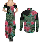 Australia Hakea Couples Matching Summer Maxi Dress and Long Sleeve Button Shirt Aussie Native Flowers Indigenous Art - Aussie Hoodie