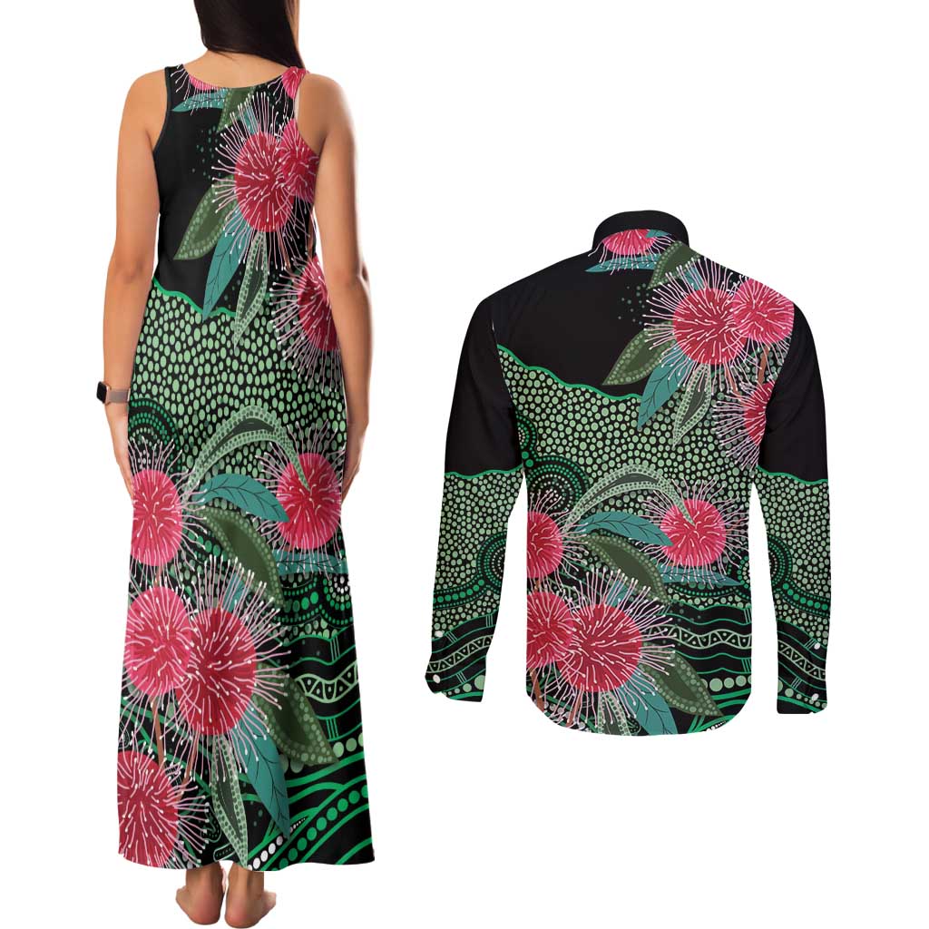Australia Hakea Couples Matching Tank Maxi Dress and Long Sleeve Button Shirt Aussie Native Flowers Indigenous Art - Aussie Hoodie