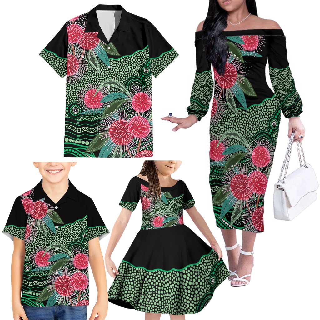 Australia Hakea Family Matching Off The Shoulder Long Sleeve Dress and Hawaiian Shirt Aussie Native Flowers Indigenous Art - Aussie Hoodie