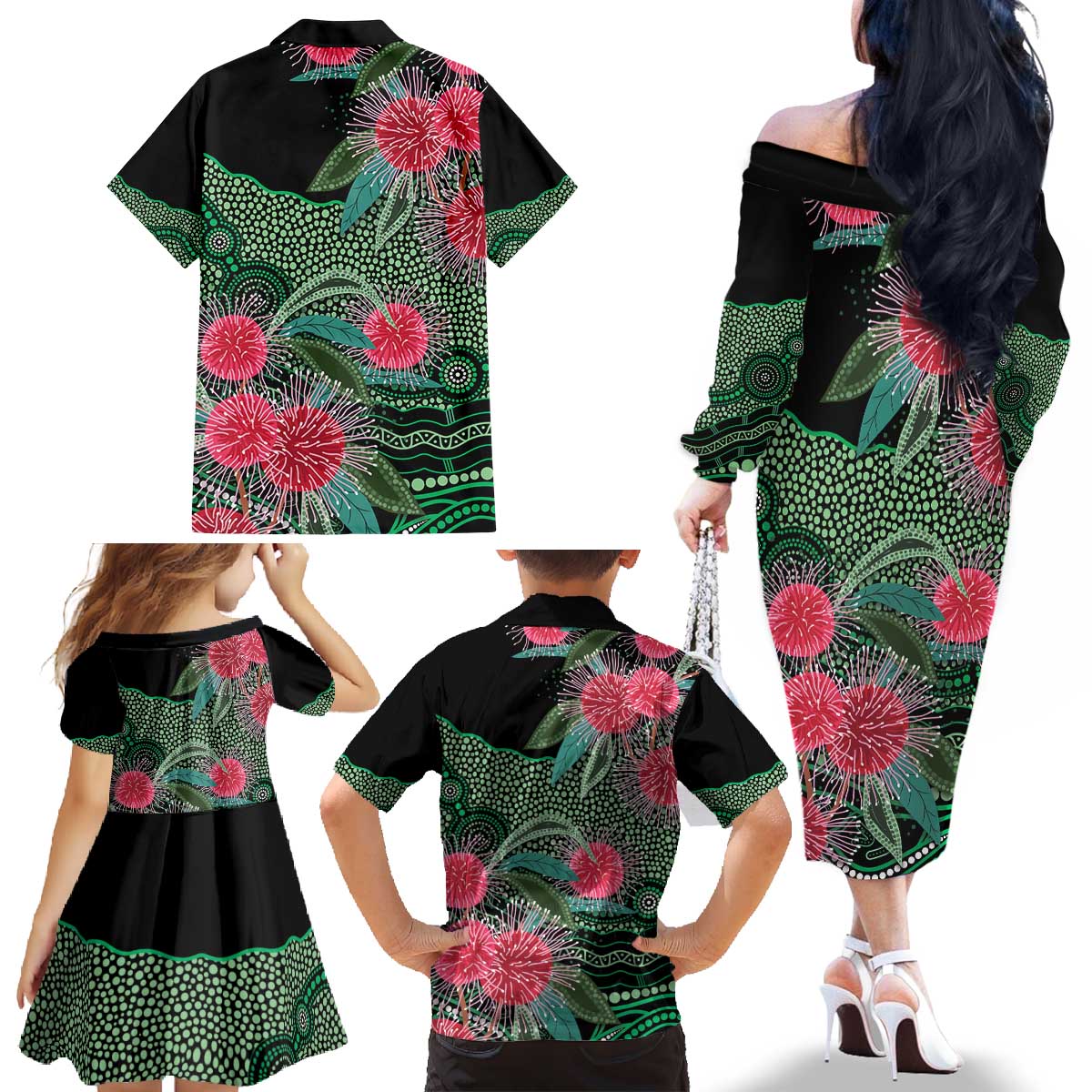 Australia Hakea Family Matching Off The Shoulder Long Sleeve Dress and Hawaiian Shirt Aussie Native Flowers Indigenous Art - Aussie Hoodie
