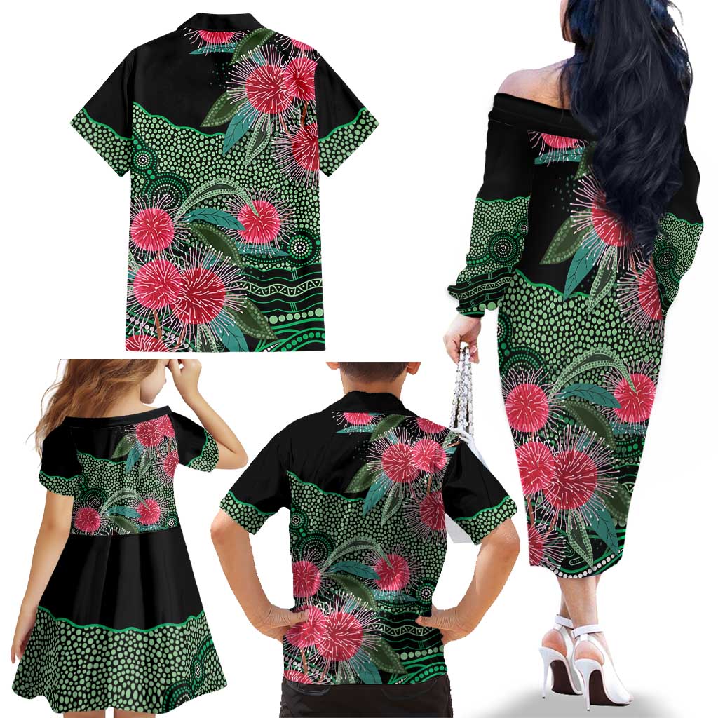 Australia Hakea Family Matching Off The Shoulder Long Sleeve Dress and Hawaiian Shirt Aussie Native Flowers Indigenous Art - Aussie Hoodie
