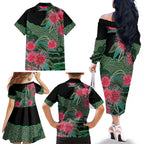 Australia Hakea Family Matching Off The Shoulder Long Sleeve Dress and Hawaiian Shirt Aussie Native Flowers Indigenous Art - Aussie Hoodie