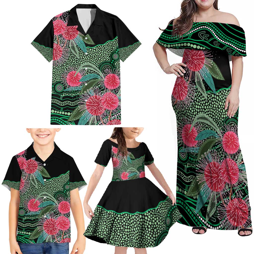 Australia Hakea Family Matching Off Shoulder Maxi Dress and Hawaiian Shirt Aussie Native Flowers Indigenous Art - Aussie Hoodie