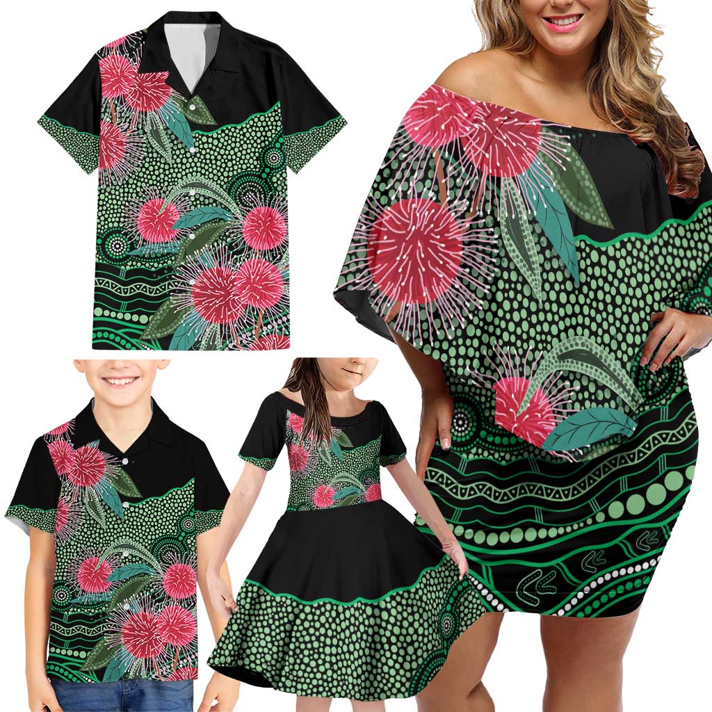 Australia Hakea Family Matching Off Shoulder Short Dress and Hawaiian Shirt Aussie Native Flowers Indigenous Art - Aussie Hoodie