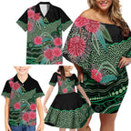 Australia Hakea Family Matching Off Shoulder Short Dress and Hawaiian Shirt Aussie Native Flowers Indigenous Art - Aussie Hoodie