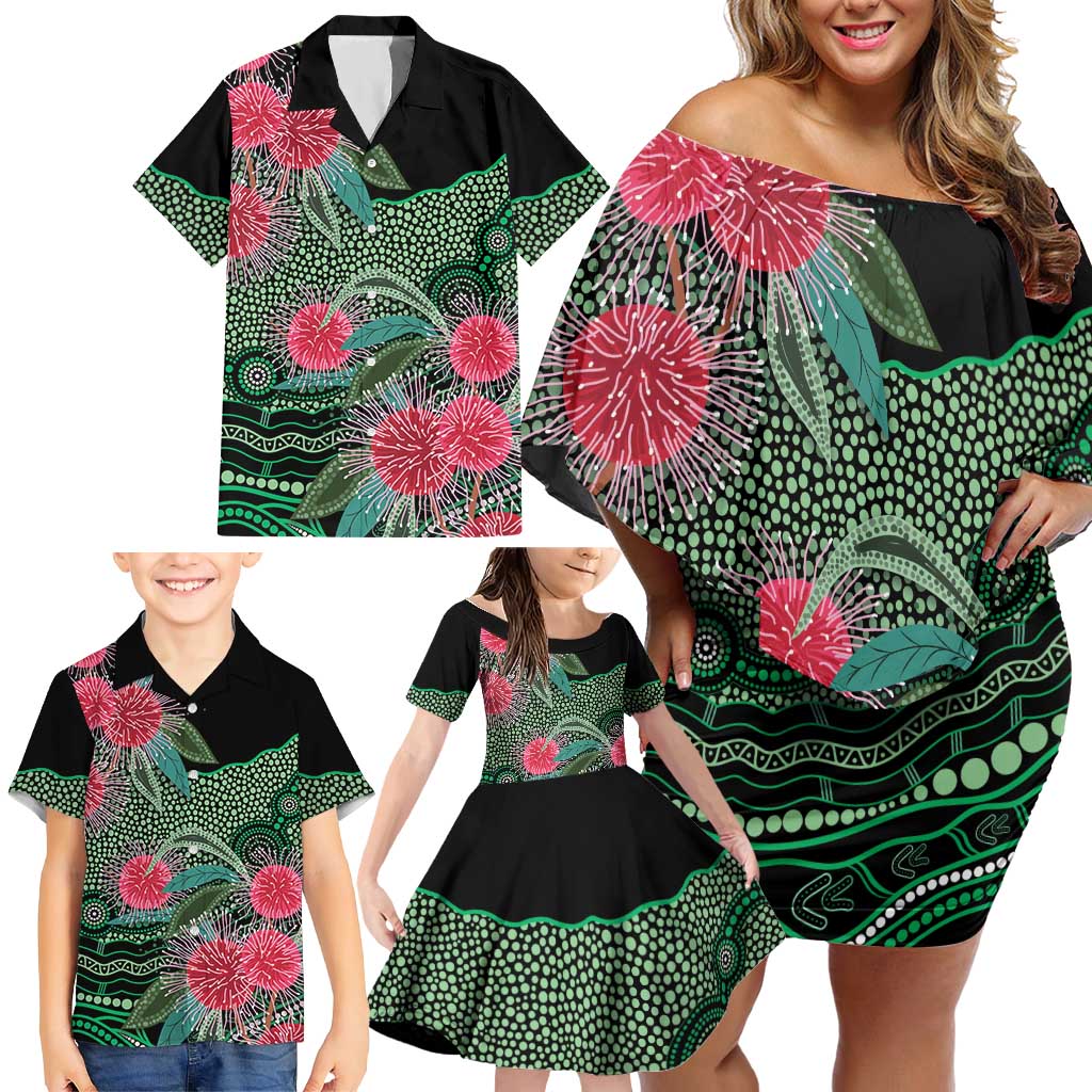 Australia Hakea Family Matching Off Shoulder Short Dress and Hawaiian Shirt Aussie Native Flowers Indigenous Art - Aussie Hoodie