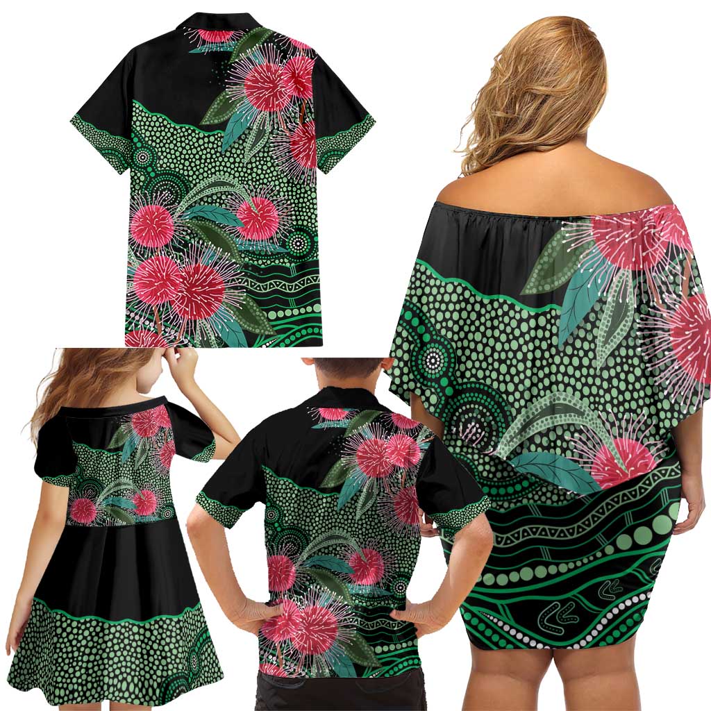 Australia Hakea Family Matching Off Shoulder Short Dress and Hawaiian Shirt Aussie Native Flowers Indigenous Art - Aussie Hoodie