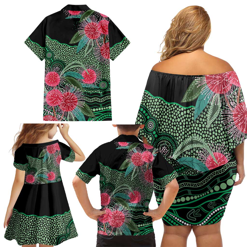 Australia Hakea Family Matching Off Shoulder Short Dress and Hawaiian Shirt Aussie Native Flowers Indigenous Art - Aussie Hoodie